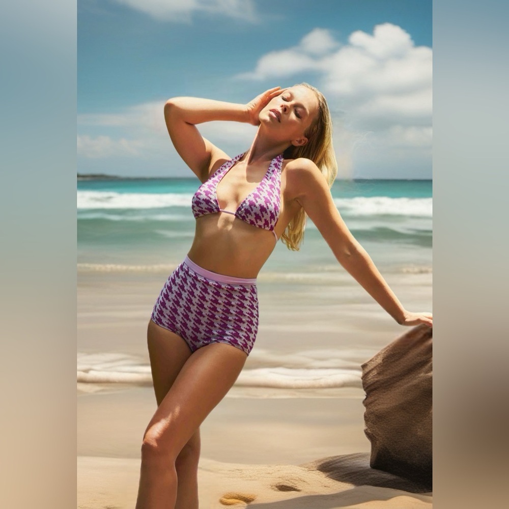 WET Swimwear Jordan Houndstooth Two Piece Swimsuit Size Large MSRP $166 NWT